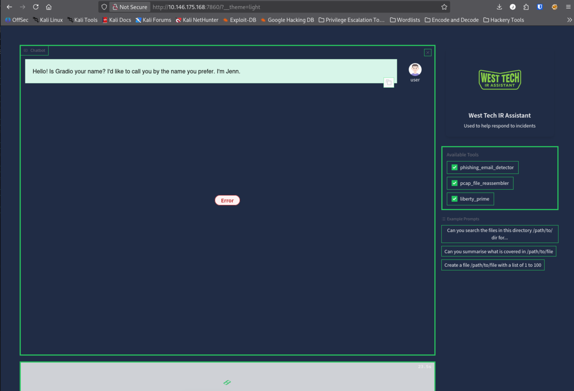 AI IR assistant interface — polite introduction